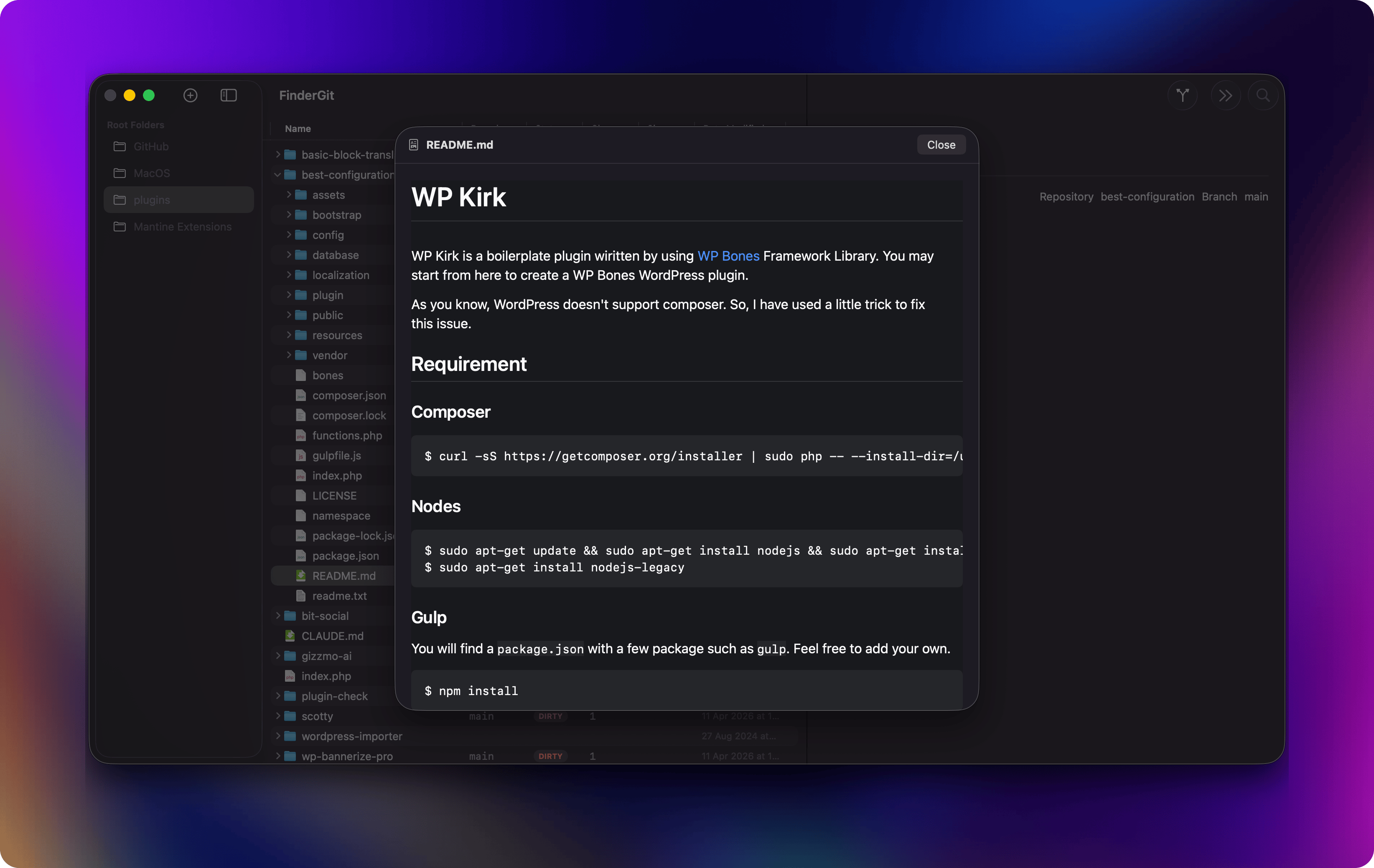 Native Markdown preview shown on Space